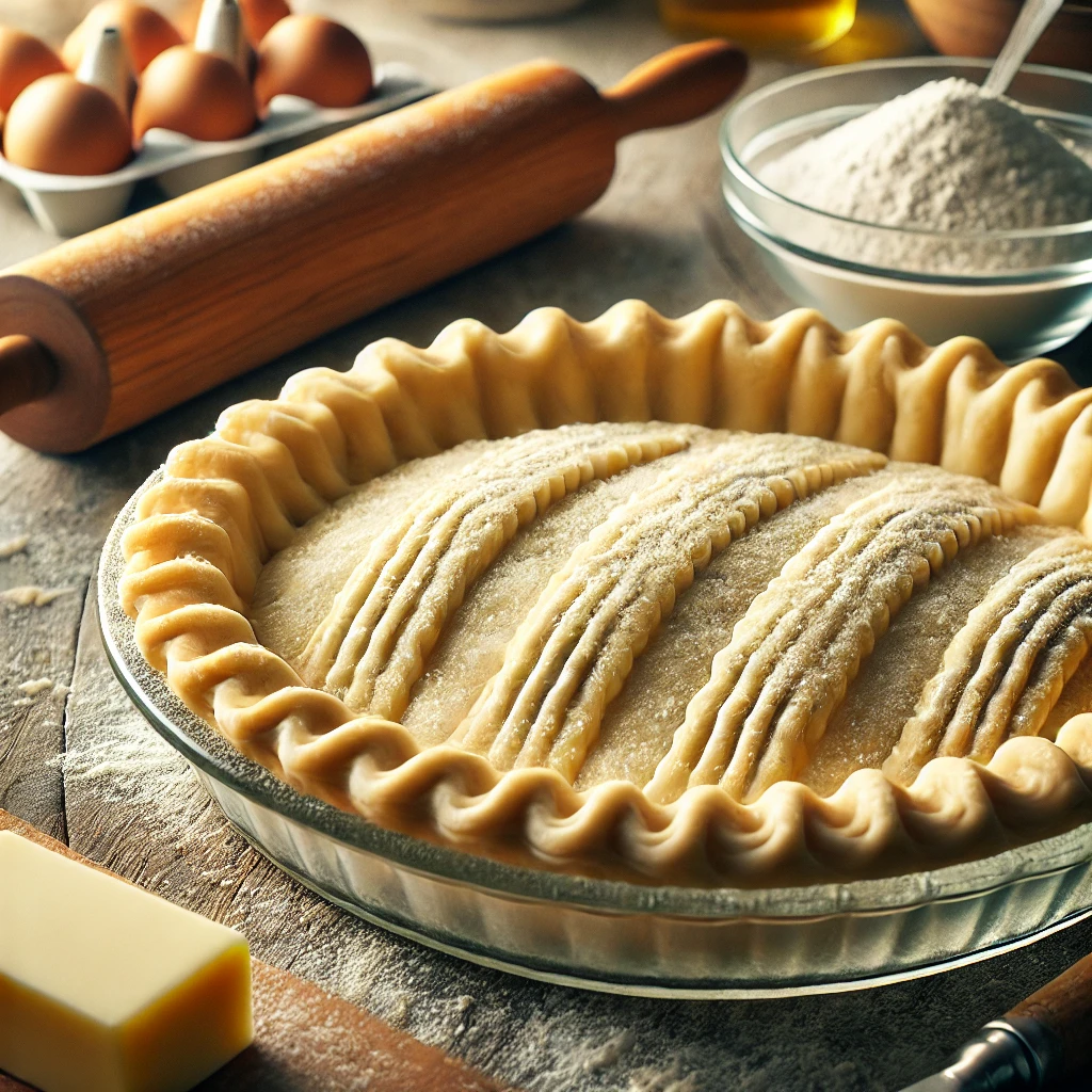 Flaky pie crust made by hand without a food processor, rolled out and ready for baking