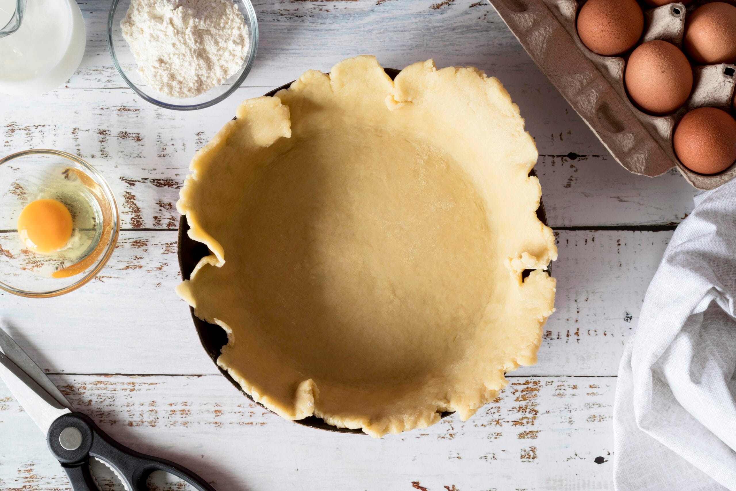 Golden-brown sourdough pie crust made with oil, featuring a tender, crumbly texture ideal for pies and tarts.