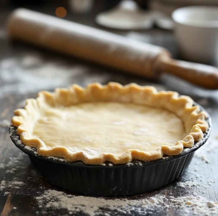 A freshly baked pie crust made with three simple ingredients