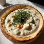 Sourdough Bread Bowls filled with hot soup, ready to be enjoyed.