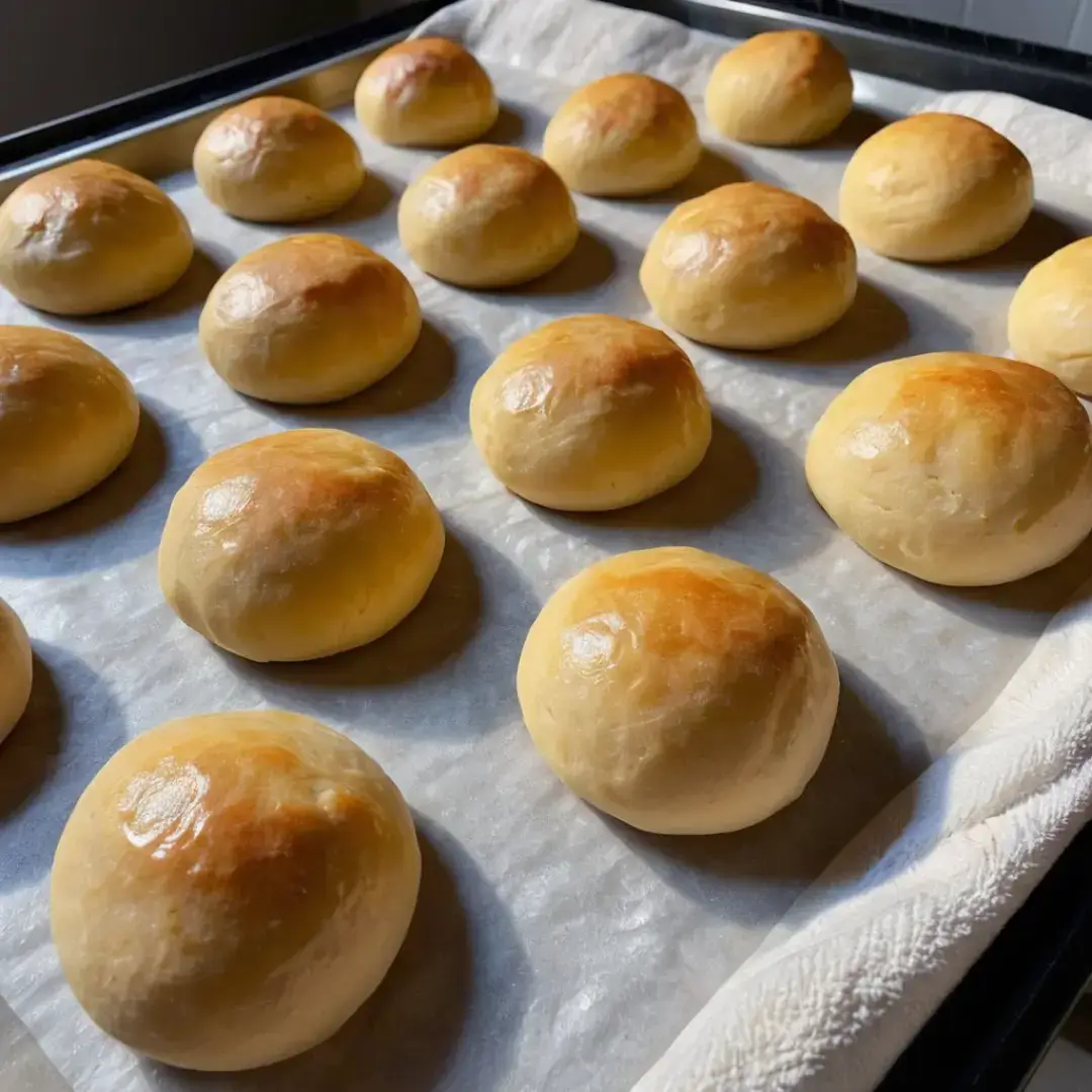 Sourdough dough balls proofing before baking