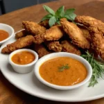 Crispy spicy chicken tenders served with dipping sauce