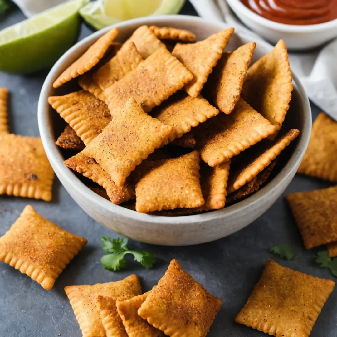 Bowl of seasoned 3-Ingredient Addictive Taco Crackers Snack coated with taco seasoning