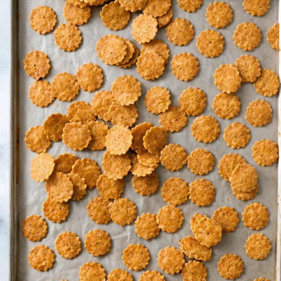 3-Ingredient Addictive Taco Crackers Snack spread out on a baking sheet
