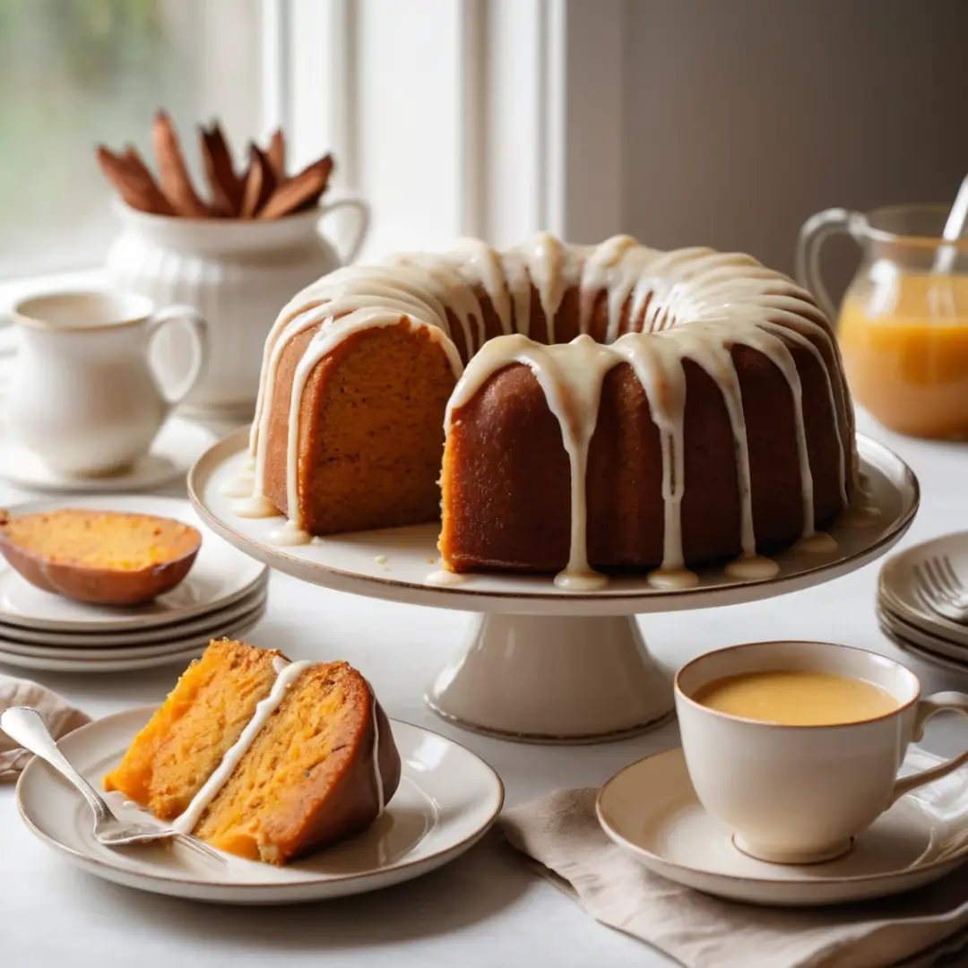 Grandma’s Famous Sweet Potato Pound Cake with brown butter glaze